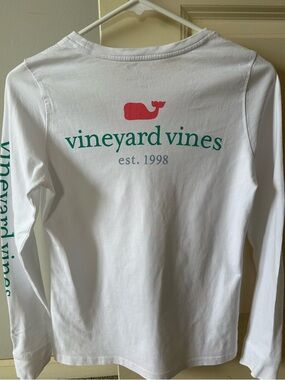 Vineyard Vines White Pocket Tee with Red Whale and Green Logo